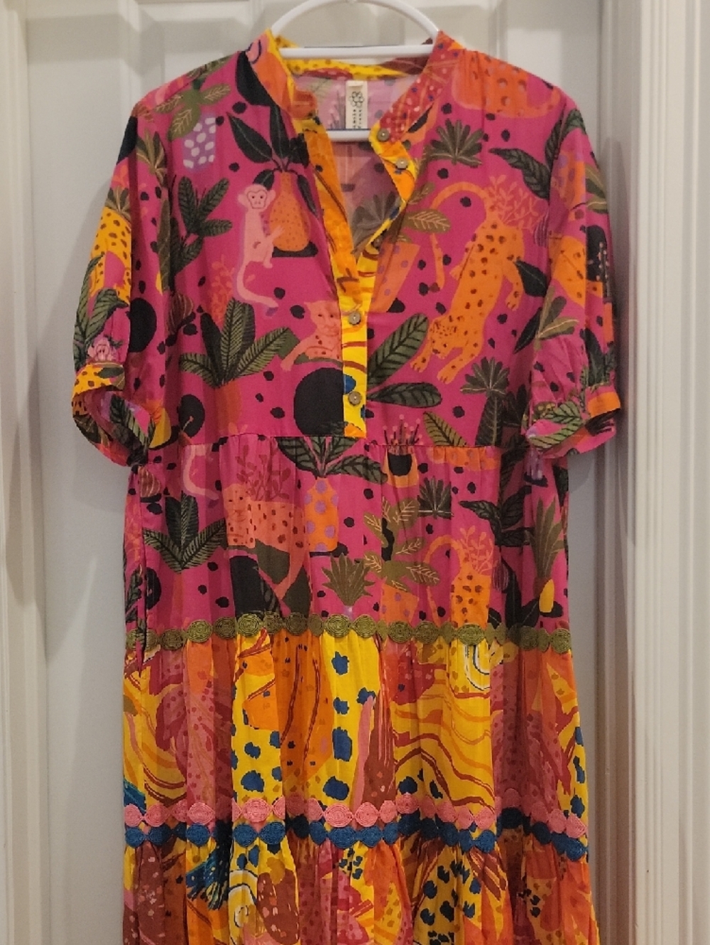 Uncle Frank Pink and Yellow Tropical Print Tiered Dress - Picture 4 of 6